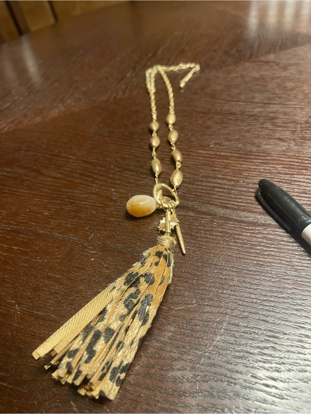 Gold-Tone Leopard Tassel Pendant Necklace - Women Jewelry